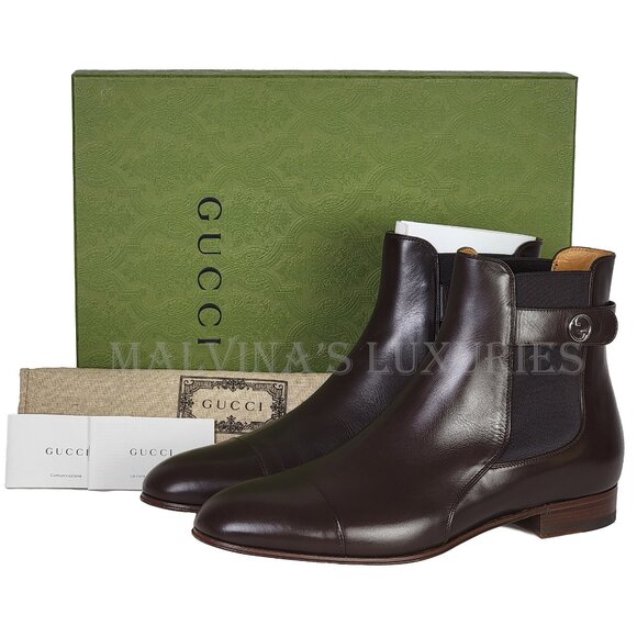 GUCCI BOOTS MENS BLONDIE BUCKLE CHELSEA LEATHER ANKLE BOOTIES sz 10 10.5 - Picture 3 of 15